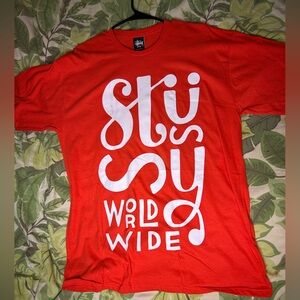 Stussy worldwide red tee sz L new